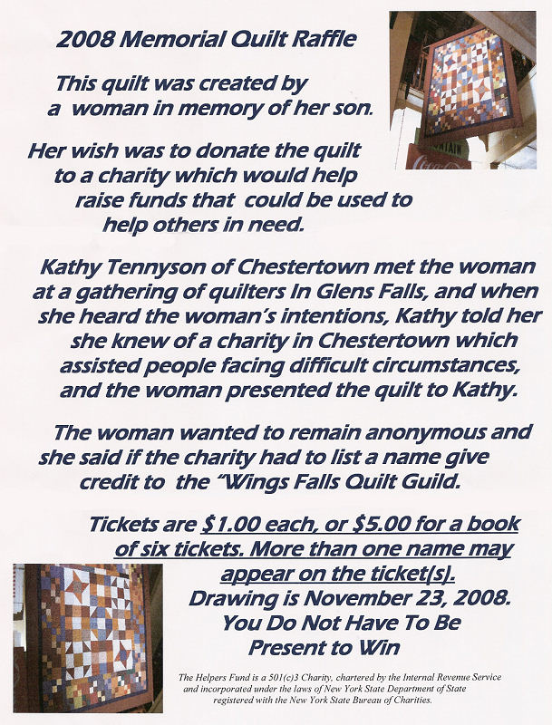 the helpers fund 2008 memorial quilt quilt raffle flyer